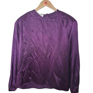 Jones New York Purple Silk Blouse Long Sleeves Plus Size 16 Vintage 80s 90s